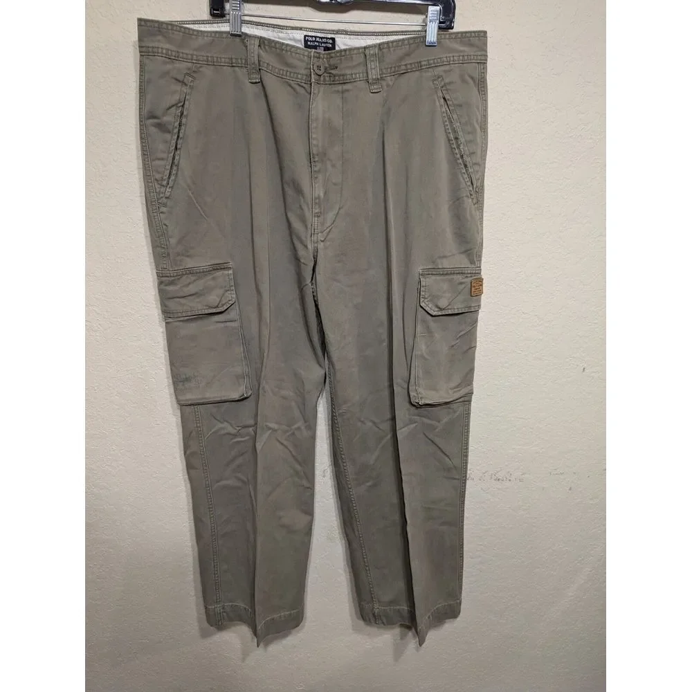 Polo Jeans Co Ralph Lauren Cargo Pants Khaki Mens 40x30 Cotton‎ Relaxed Fit